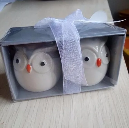 100pcs=50 sets/lot Wedding Favors and Gifts Baby Shower Gray White Color Owl Ceramic Salt Pepper Shaker Free Shipping | Дом и сад