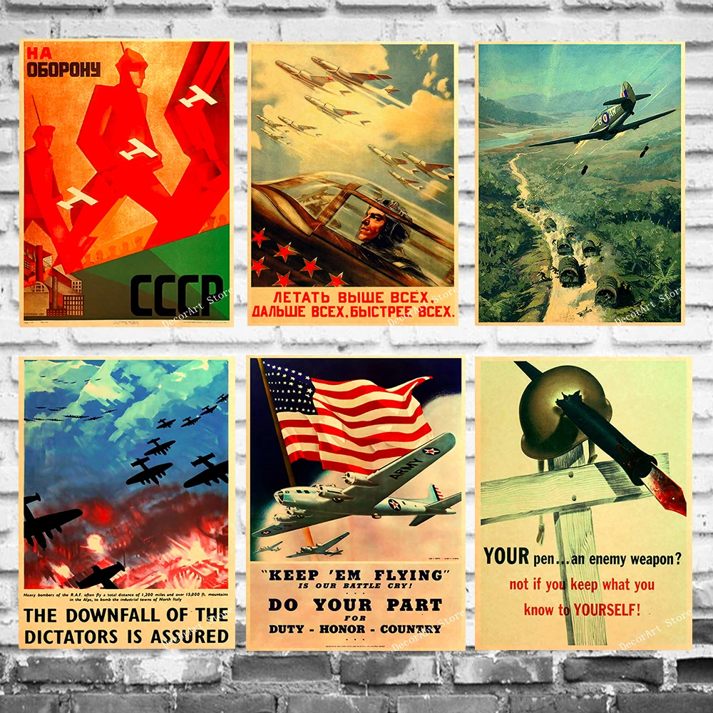 WW2 CCCP USSR Aircraft Canvas Painting Vintage Wall Kraft Posters Coated Stickers Home Decoration Picture Gift | Дом и сад