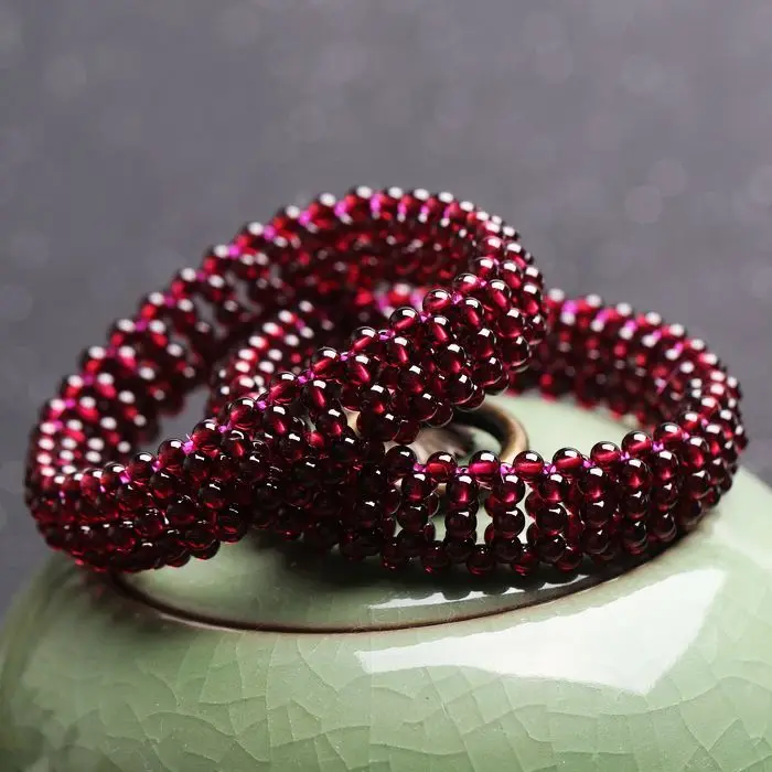 Натуральный гранатовый браслет Руководство Weave широкий версия Диаметр 3.8