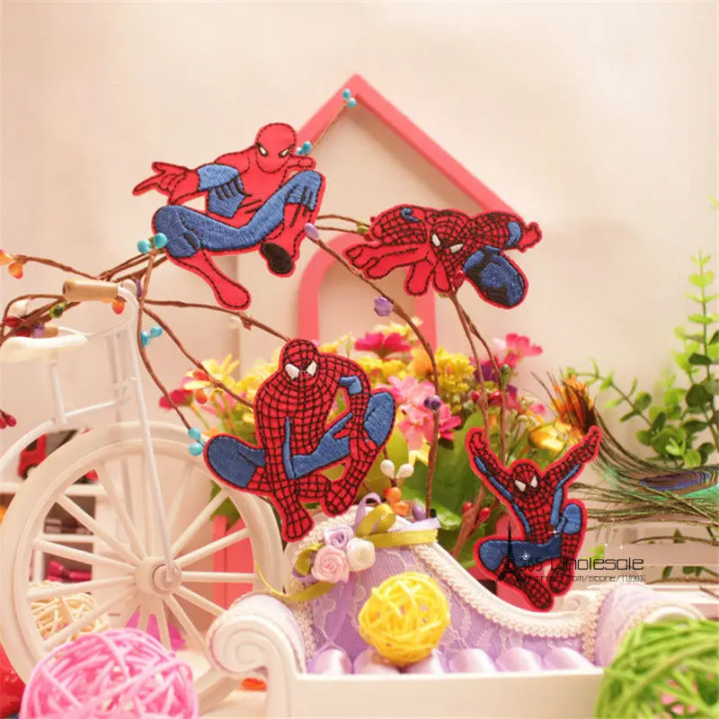

Free Shipping Super spider stickers 4pcs/lot Iron On Embroidered cloth patch party promotion costume decoration man kids gifts