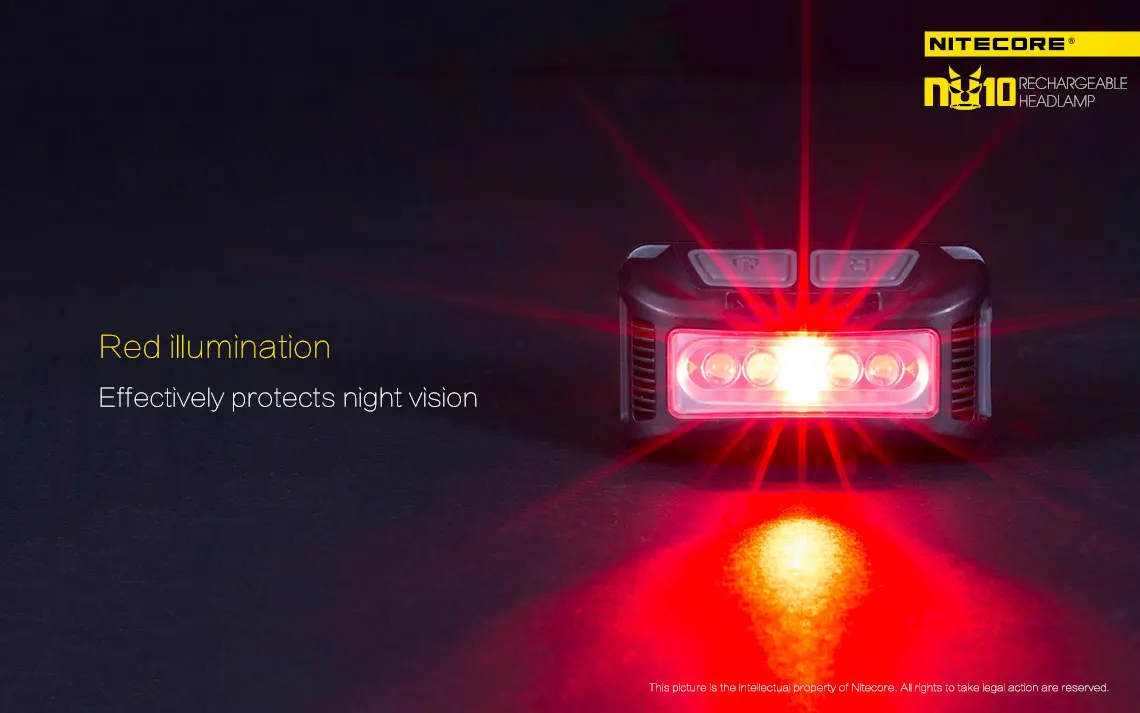 Nitecore NU10 налобный фонарь с широким диапазоном освещения светильник с USB Перезаряжаемый красный и белый светильник