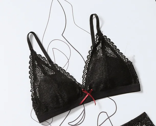 GUMPRUN Sexy Lingerie Lace BraThin Breathable Seamless Bralette Adjusted Push Up Bras for Women Soutien gorge Wireless Backless - Цвет: Черный