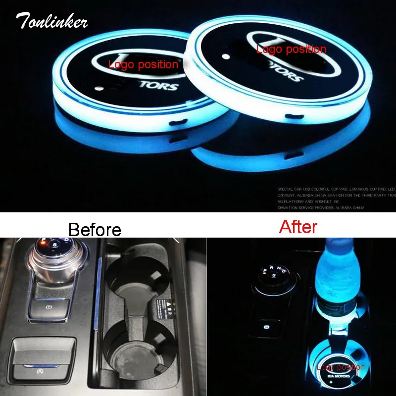 Tonlinker-portavasos LED Universal para coche, lámpara de decoración para bebidas y agua, 2 piezas, RGB, 7 colores, Nueva Versión 2018
