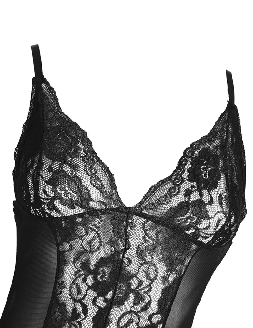 iEFiEL Sexy Women See-through Lace Floral Split Long Babydoll Nightwear Dress with G-string Clubwear Underwear Lingerie | Тематическая