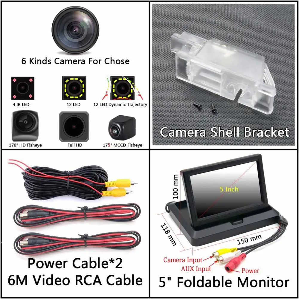 Camera 5 inch Fold 175 градусов MCCD типа «рыбий глаз» 12LED HD камера заднего вида Камера для Citroen C5 C4 peugeot 301 308 408 508 седан C5 307 хэтчбек 307CC автомобиля - Название цвета: Camera 5 inch Fold