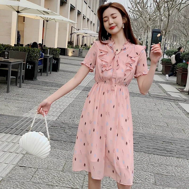 Debowa шифоновое школьное платье женское 2019 новые летние платья с коротким рукавом v