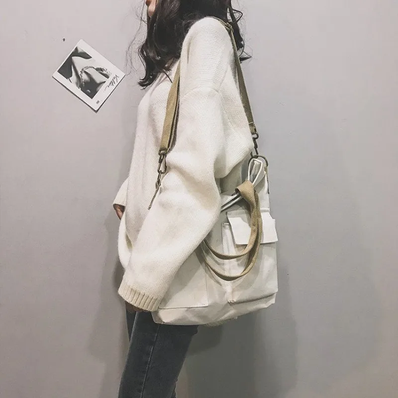 

New Big Capacity Canvas Cloth Bag Simple Wild Women Men Shopping Shoulder Bags 2019 INS Hot Crossbody Casual Handbag