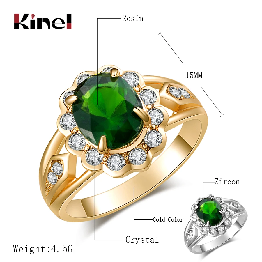 Лидер продаж 2016 модное овальное зеленое кольцо с драгоценным камнем золотой цвет