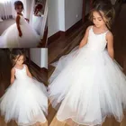 Белые платья для первого причастия для девочек, кружевные платья с круглым вырезом и цветочной аппликацией для девочек на свадьбу, детская одежда