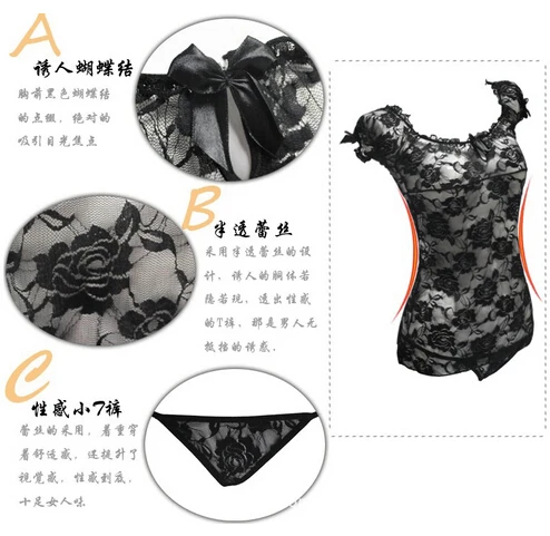 

Women Lingerie Dress Pajamas With G-string Sexy Lingerie Costume transparent Lace Sexy Sleepwear QF025-2