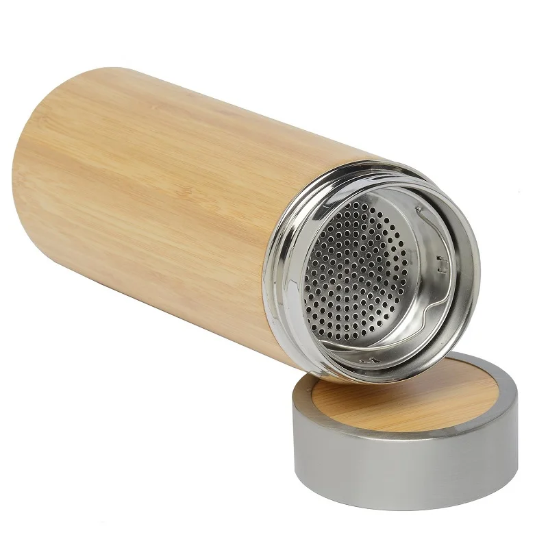 Bamboo Tea Tumbler Mug with Strainer Infuser with Filter for Loose Leaf Coffee Travel Bottle Hot and Cold Water Leak Proof Gift