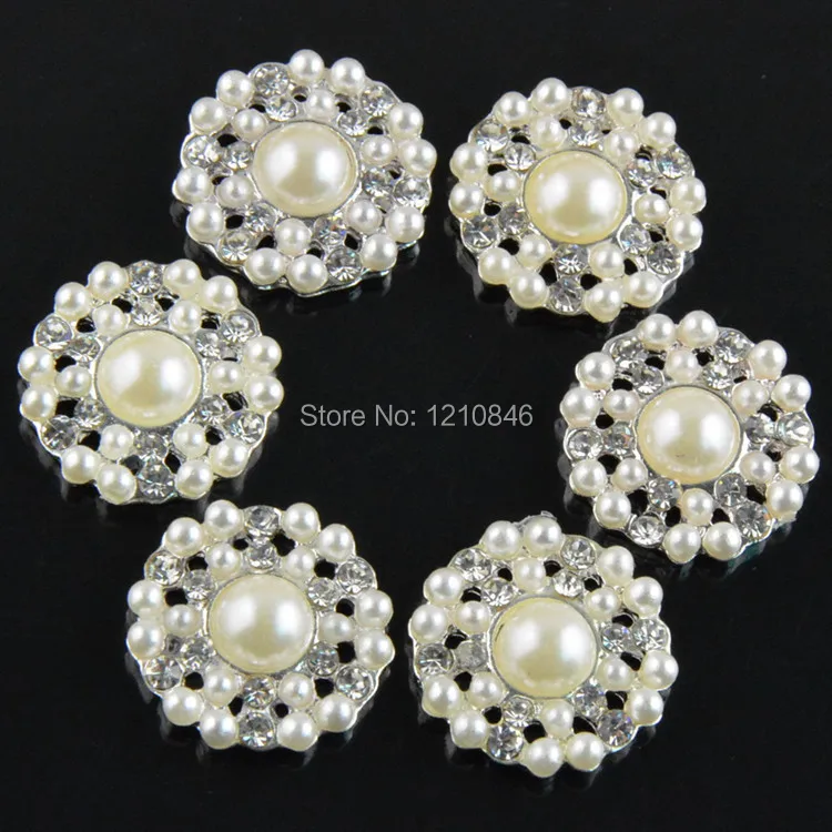 

22mm wedding Rhinestone Pearl Buttons handmade Metal Button Crystal Hair Clip Brooch Bouquet shoes accessories 400pcs/lot