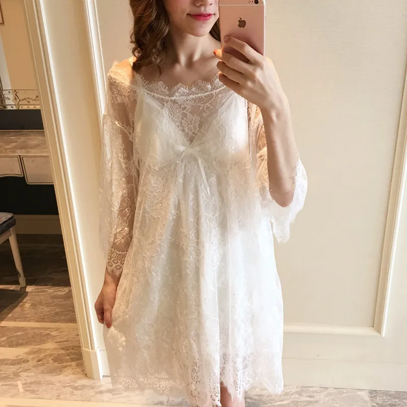 Smmoloa кружевные ночные рубашки 2 шт. комплект с сеткой кружевное нижнее белье Для