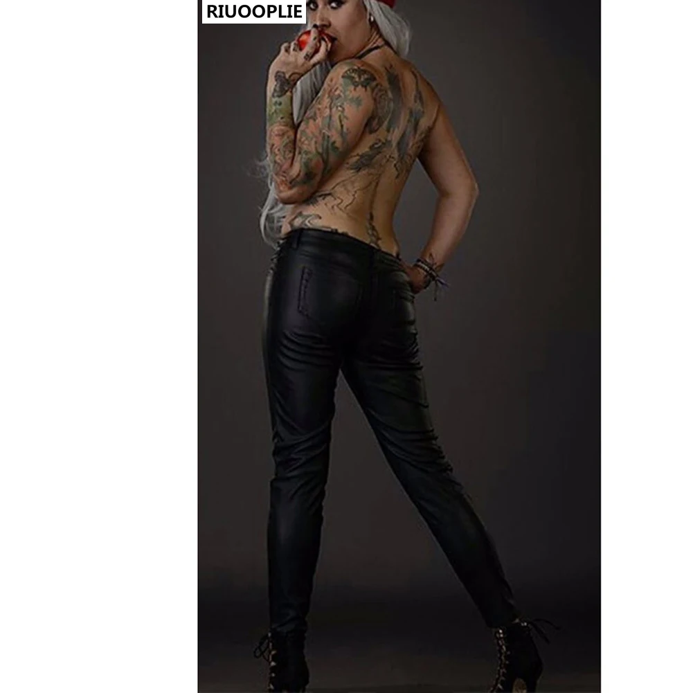 Женские брюки из искусственной кожи RIUOOPLIE эластичные кожаные узкие на молнии