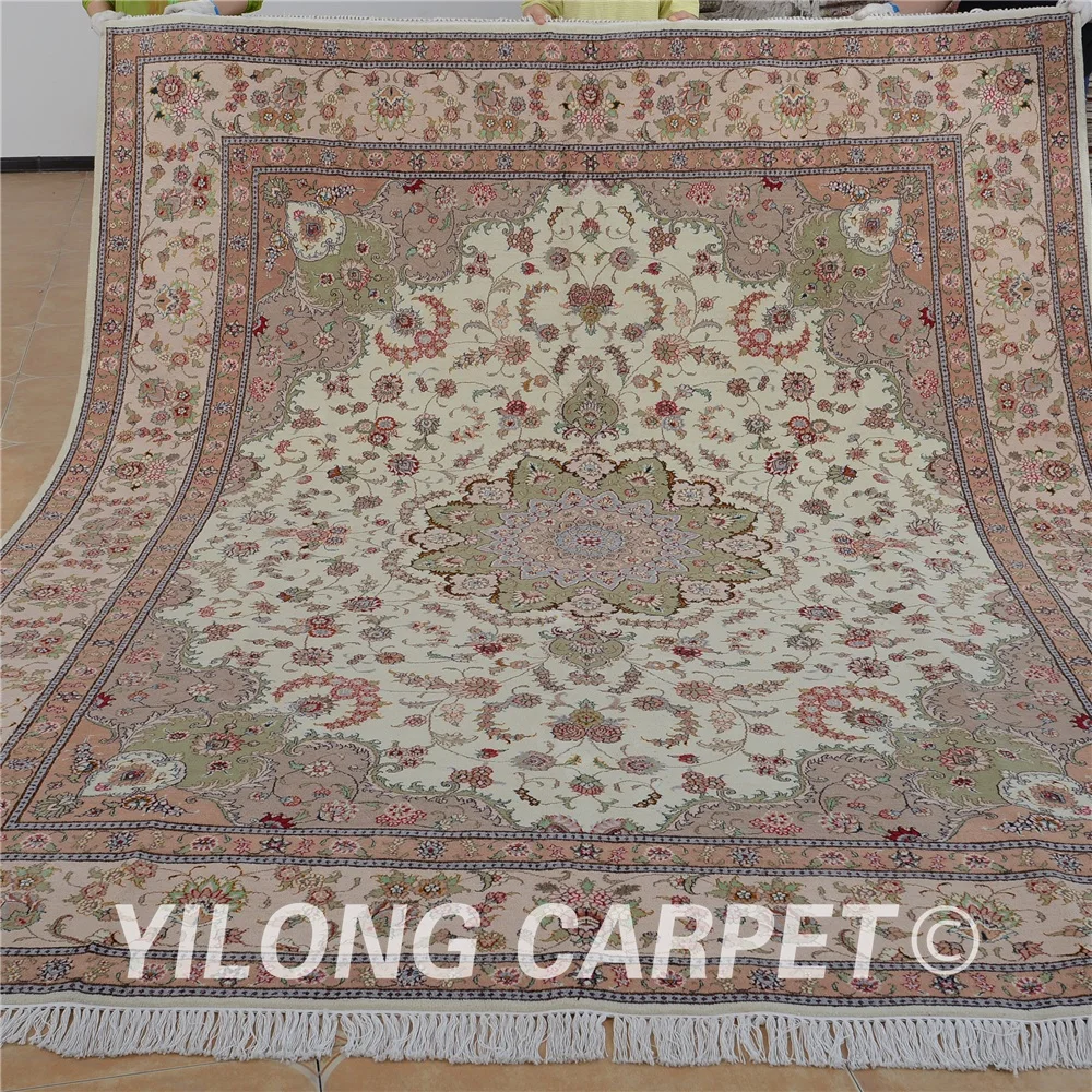 Yilong 8 'x 10' Античный персидский ковер бежевого и розового цветов Искусственный