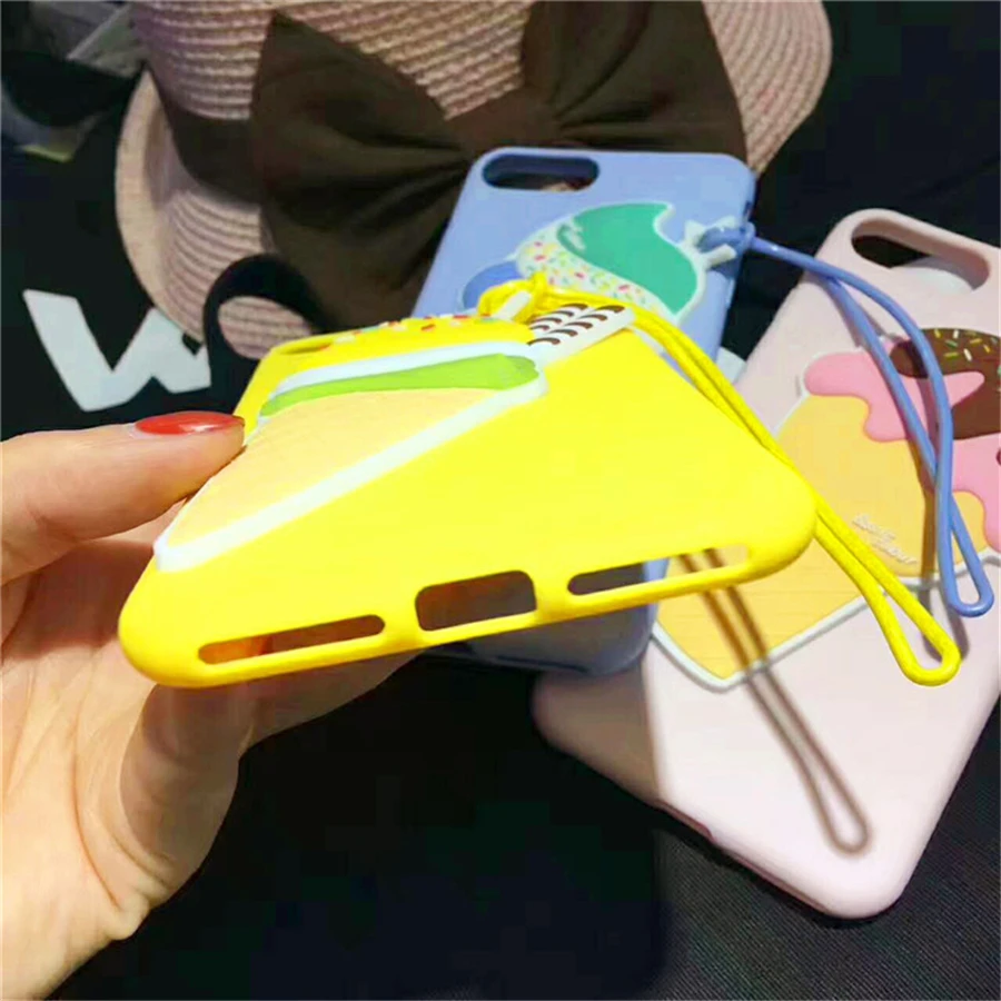 3D мультфильм милый мороженое телефона Чехлы для iPhone 6 S плюс шнур Мягкие