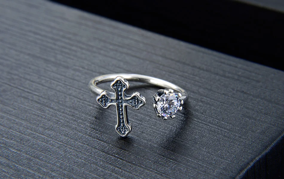 ORSA JEWELS, настоящее женское кольцо 925, Стерлинговое Серебро, кубический циркон и черный крест, регулируемые женские кольца, вечерние ювелирные изделия SR130
