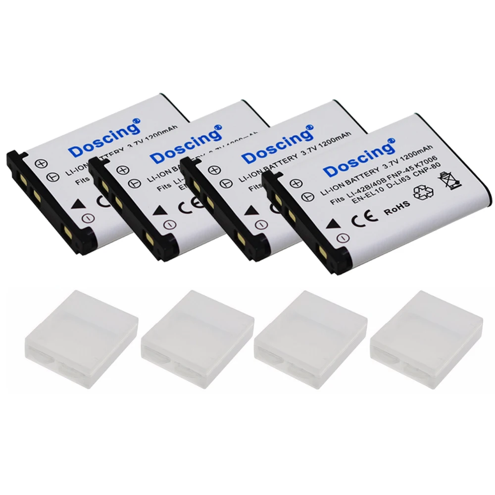 Doscing 4 шт 3,7 V 1200 мА/ч, Li-42B EN-EL10 FNP-45 D-Li63 CNP-80 LI-40B Камера Замена Батарея для Nikon OLYMPUS для объектива FUJ