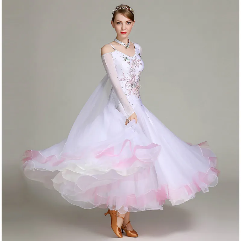 Женское платье для бальных танцев с длинным рукавом и V образным вырезом|Бальные