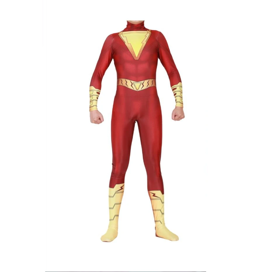 Фильм Капитан Shazam с героями комиксов Марвел, Костюмы для косплея Захари Леви Билли Бэтсон Пижама для детей и взрослых, зентай, костюм плащ Комбинезоны для женщин боди костюм; Новинка