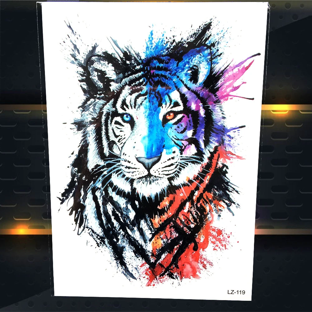 20 шт./партия акварельные наклейки Tiger Fox Wolf временные татуировки для мужчин и