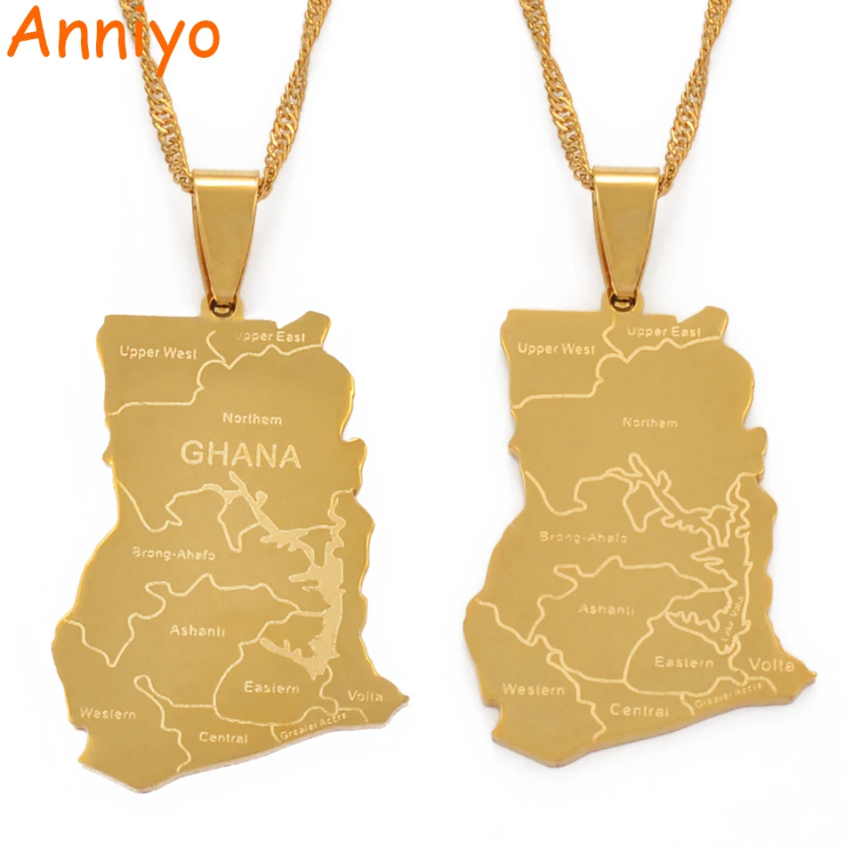 Anniyo цвета золота Гана карта страны с именем штата кулон ожерелья Шарм Ghanaian Ювелирные изделия Подарки#019821