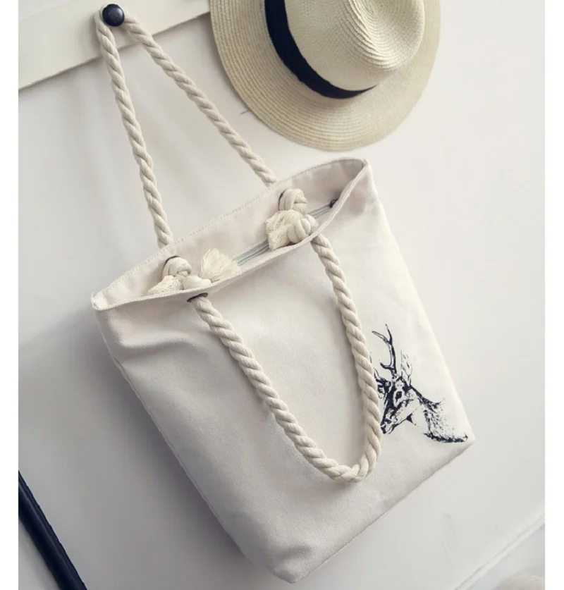 Холщовая женская сумка тоут с принтом дорожный пляжный саквояж на плечо для