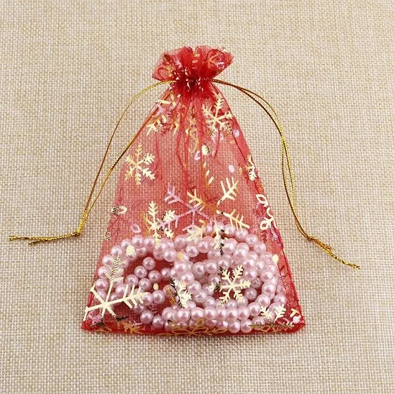 Red 50 снежинки ювелирное изделие сумка 7x9 см x 10x14 см 13x18 см красный, белый тянущаяся органза сумки Свадебная Рождественская вечеринка подарки упаковочные пакеты - Цвет: Red