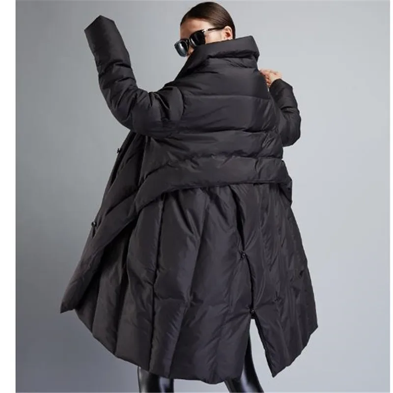 Новое модное женское зимнее пальто, Европейский высококачественный пуховик на белом утином пуху, женские длинные свободные пальто, толстый пуховик