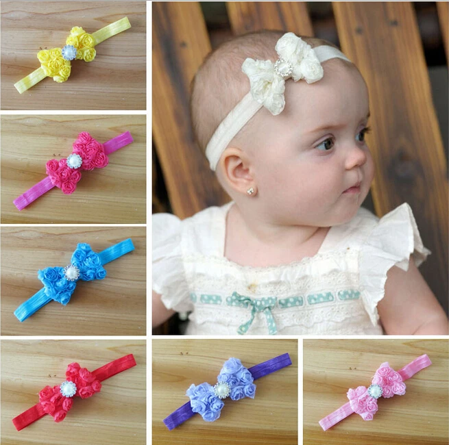 

Lovely rose flower bow headband with Crystal Pearl 30 pcs/lot