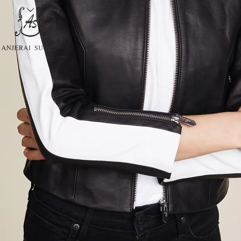 Куртка женская короткая из натуральной овечьей кожи мотоциклетный пиджак на