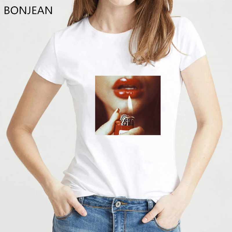 Сексуальная курительная Футболка с принтом для девушек Женская Эстетическая