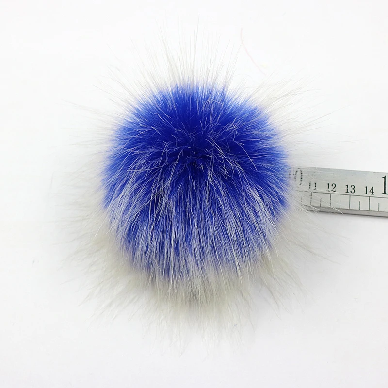 50 pcs/lot DIY 10cm Colorful faux fox fur pom poms frost White Hair tip pompon with Buckle Knitted Hats Accessories Pompom