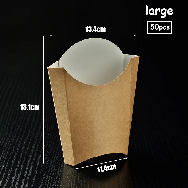 Large-50pcs Коробка для картофеля фри фаст-фуд упаковка на вынос крафт-бумага миска для перекуса антимасляные чашки вынимают быстро держатели пищи одноразовые инструменты - Цвет: Large-50pcs