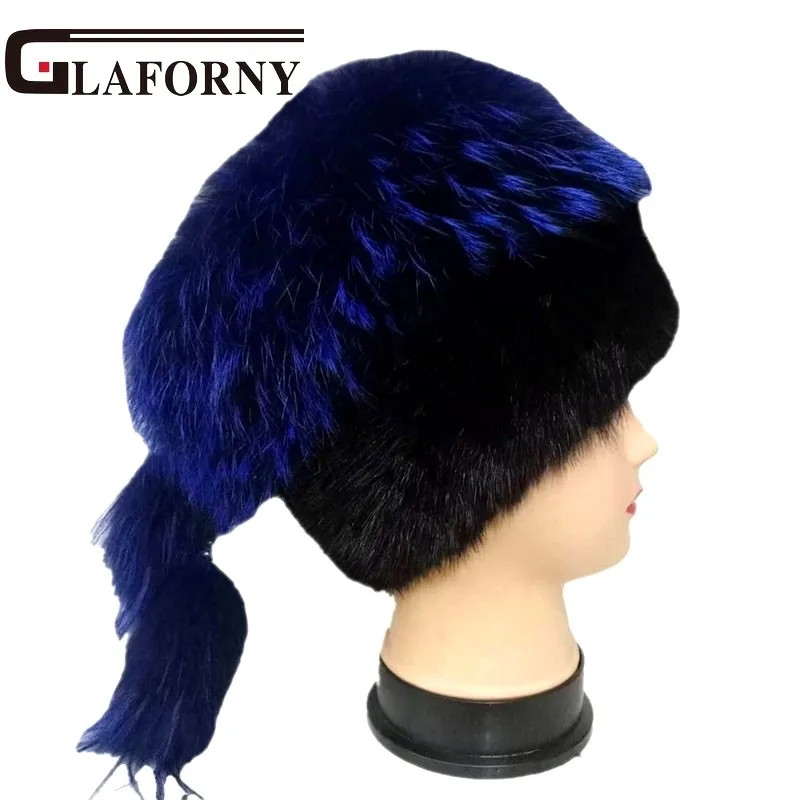 Glaforny Новое поступление женские вязаные шапки из меха норки черные настоящие норковые шапки с енотом меховые пиджаки помпоны из меха енота высокого качества