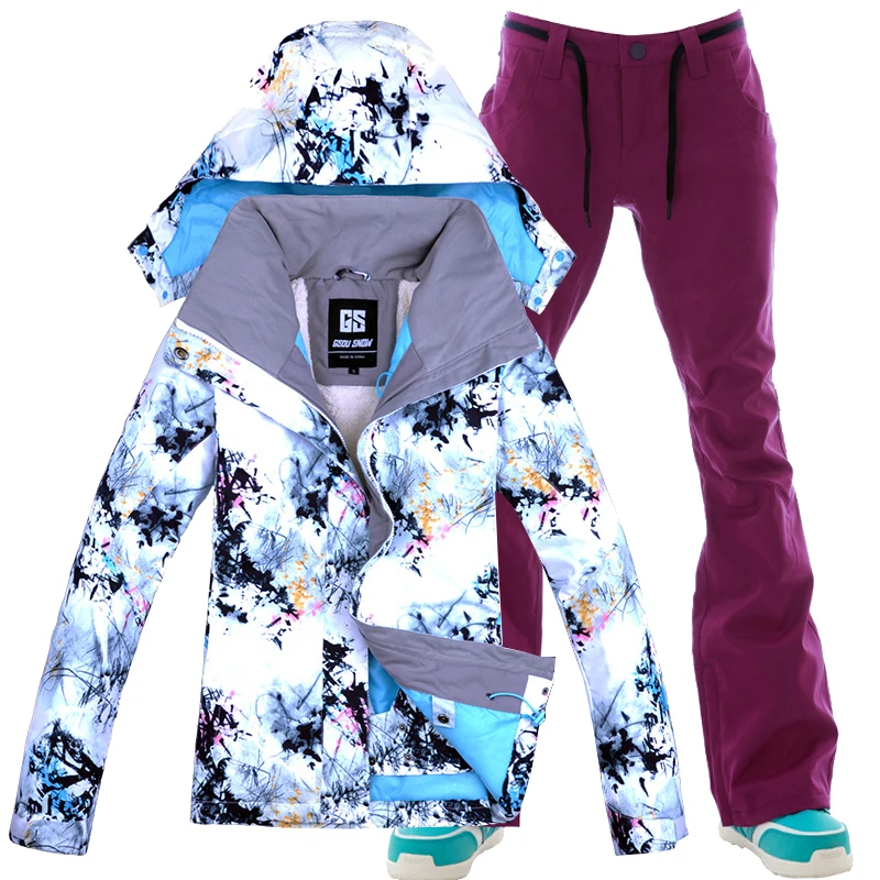 Free Shipping Sports Suit Women Waterproof Jacket Ski Set Gsou Snow Women's Skiing Clothing and pants | Лыжи и сноубординг