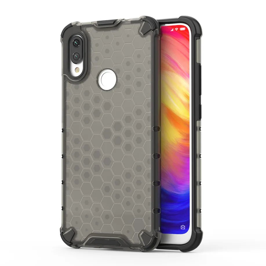 Чехол Hexa Core TPU+ PC Honeycomb прочная гибридная защита прозрачная цветная задняя крышка с защитой от царапин для Xiaomi Redmi Note 7 - Цвет: Grey