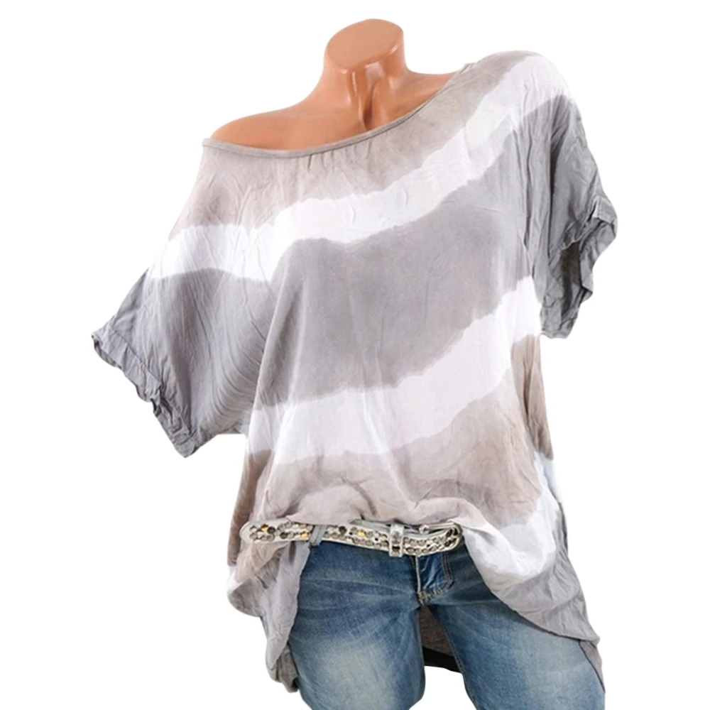 Плюс Размеры Цвет Блокировка с рукавами летучая мышь футболка женская летняя