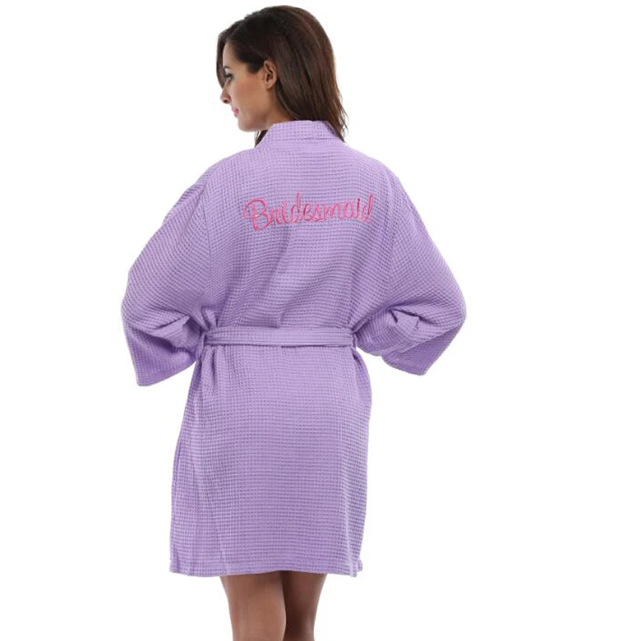 Вафельная Ткань Вышитые невесты Халаты женские свадебные кимоно для вечеринок