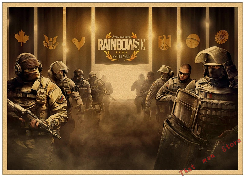Плакат Tom Clancy's Rainbow Six Siege, украшение, плакат, наклейка на стену, Ретро плакат из крафт-бумаги 42*30 см