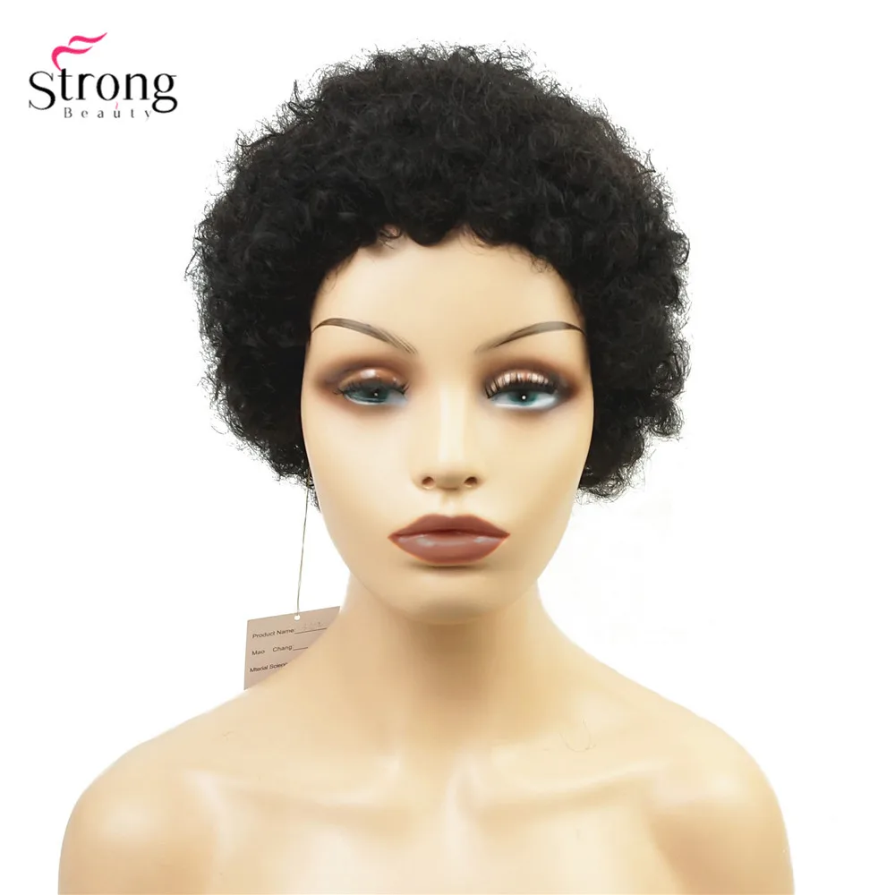 StrongBeauty Афро-американский короткий кудрявый парик из натуральных волос смешанные мягкие женские парики черные