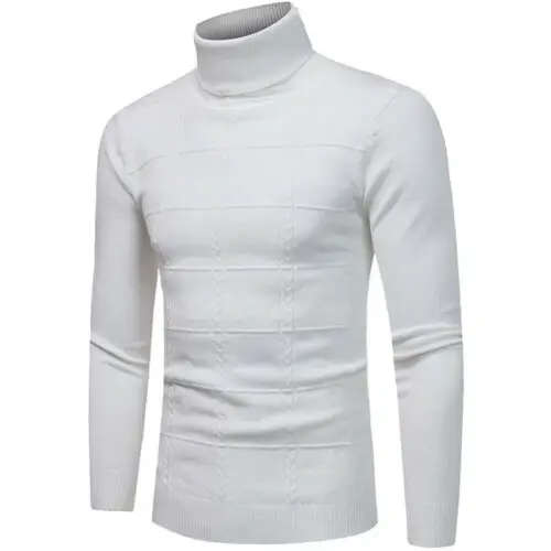 Мужской повседневный приталенный пуловер свитер вязаная водолазка термальная