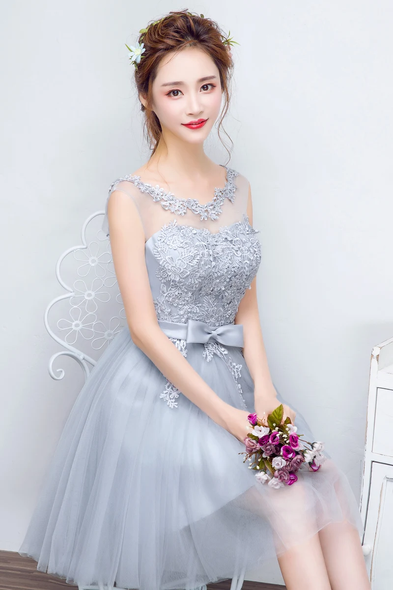 Vestido de festa/Новинка; кружевные платья подружки невесты цвета шампань; короткое платье без рукавов с цветочной вышивкой; дешевый Выпускной вечернее платье; платье до 50