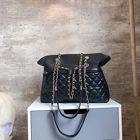 Elegant Female Large Tote Bag New Quality PU Leather Women's Designer Handbag High capacity Chain Shoulder Messenger Bag - Цвет: black