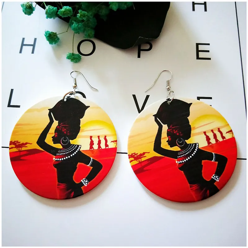 THRWELL ручной работы дерево круглые серьги для женщин Этническая преувеличены