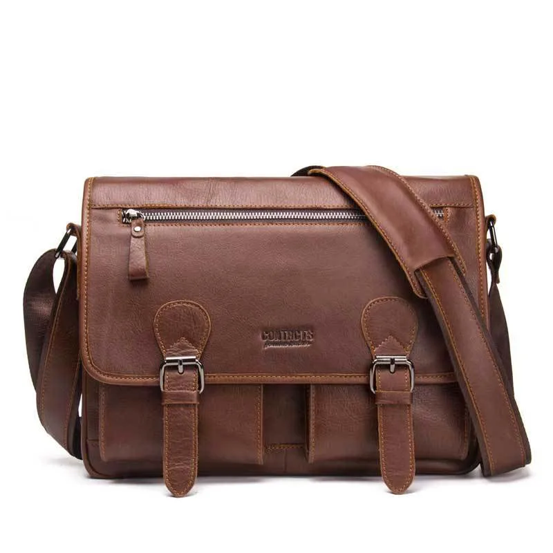 Men's shoulder bag leather handbag brown crazy horse Messenger large capacity |