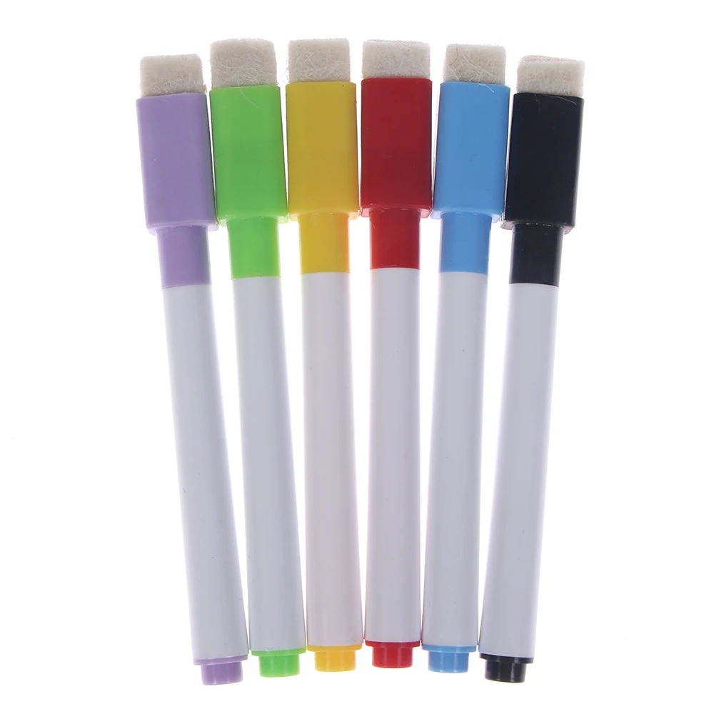 

6pcs/Lot Magnetic Colorful Whiteboard Pen Black White Board Markers Built In Eraser School Supplies Children's Drawing Escola