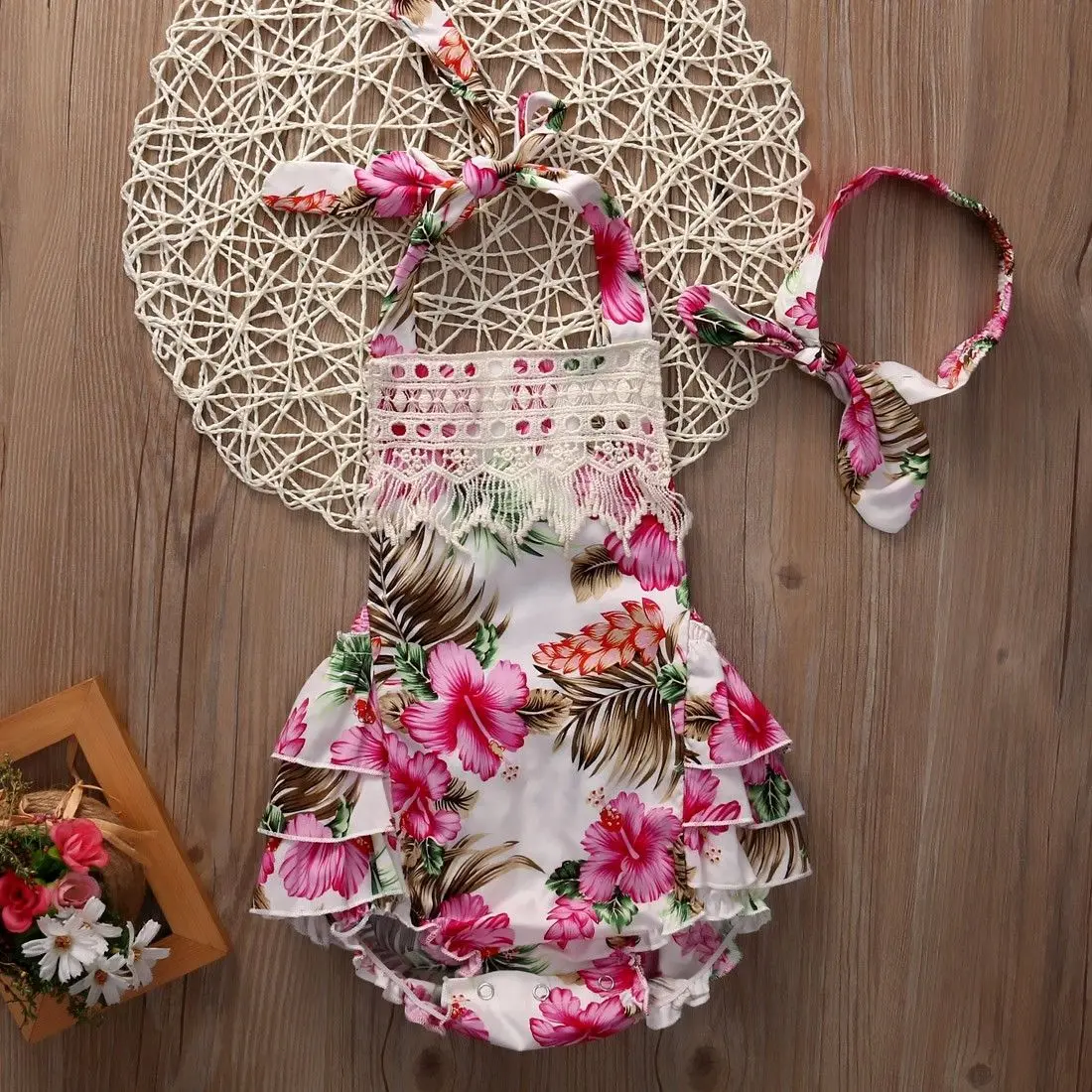 2017 детская одежда с цветочным рисунком для девочек Летний комбинезон без рукавов