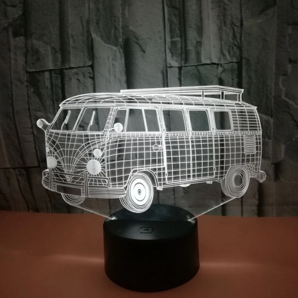 3d визуальная Иллюзия Кемпинг автобус Светодиодная лампа прозрачный акриловый