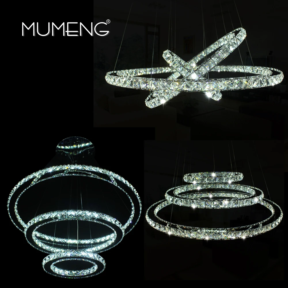 mumeng LED Crystal Chandelier Modern Ring Hanging Kitchen Lamp 3/2/1 Circle Dining Room Living Light Fixture | Лампы и освещение